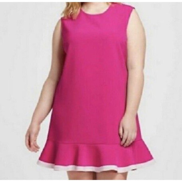 Victoria Beckham Sz 1X Bright Pink With Flounce in White Piping Shift Dress - Picture 4 of 4